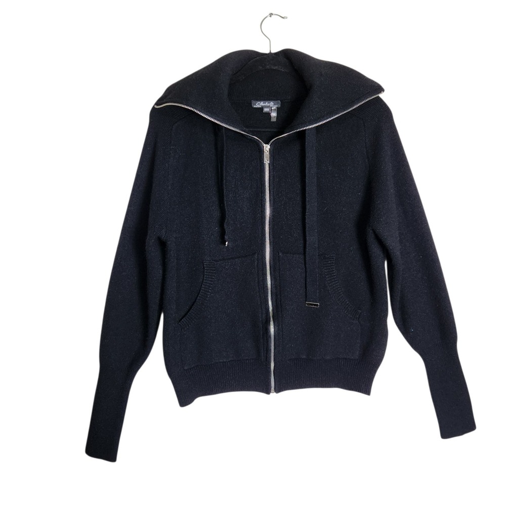 Charlie B Womens Black Knit Zip Up Hoodie Sweater Size Medium